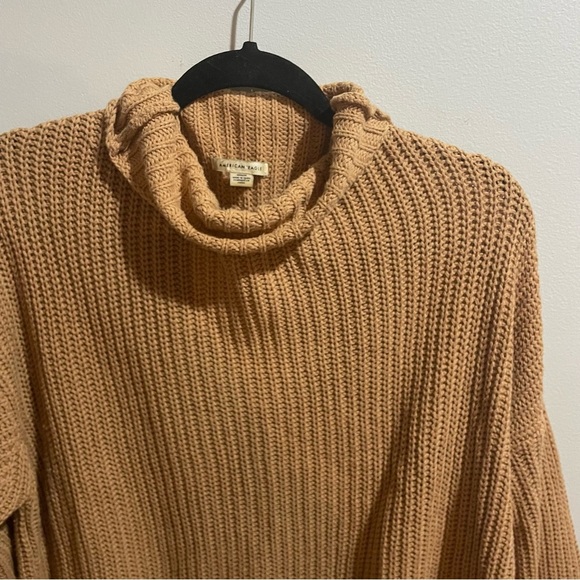 American Eagle Oversized Knit Camel Sweater Women’s Medium Cotton Blend - Picture 2 of 8